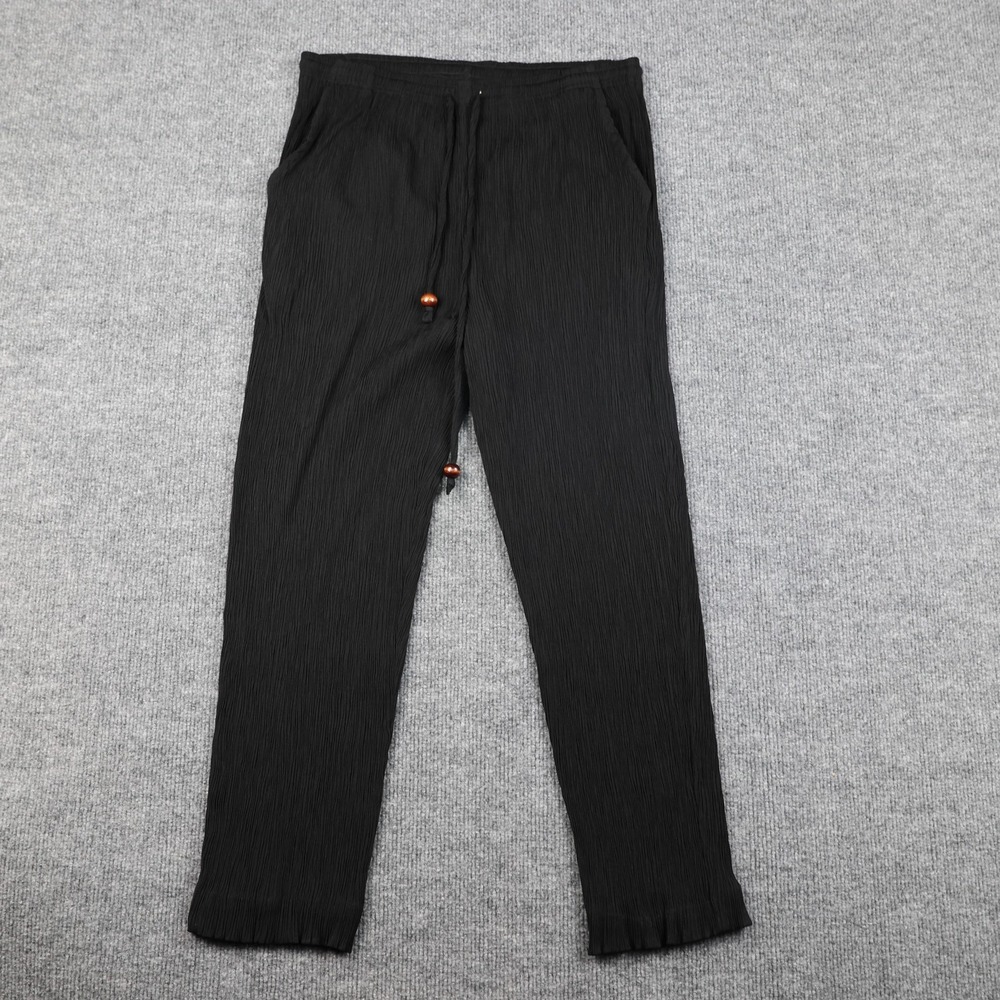Laura Gayle Pants Womens Petite Small Black‎ Crinkle Pleated Drawstring Waist
